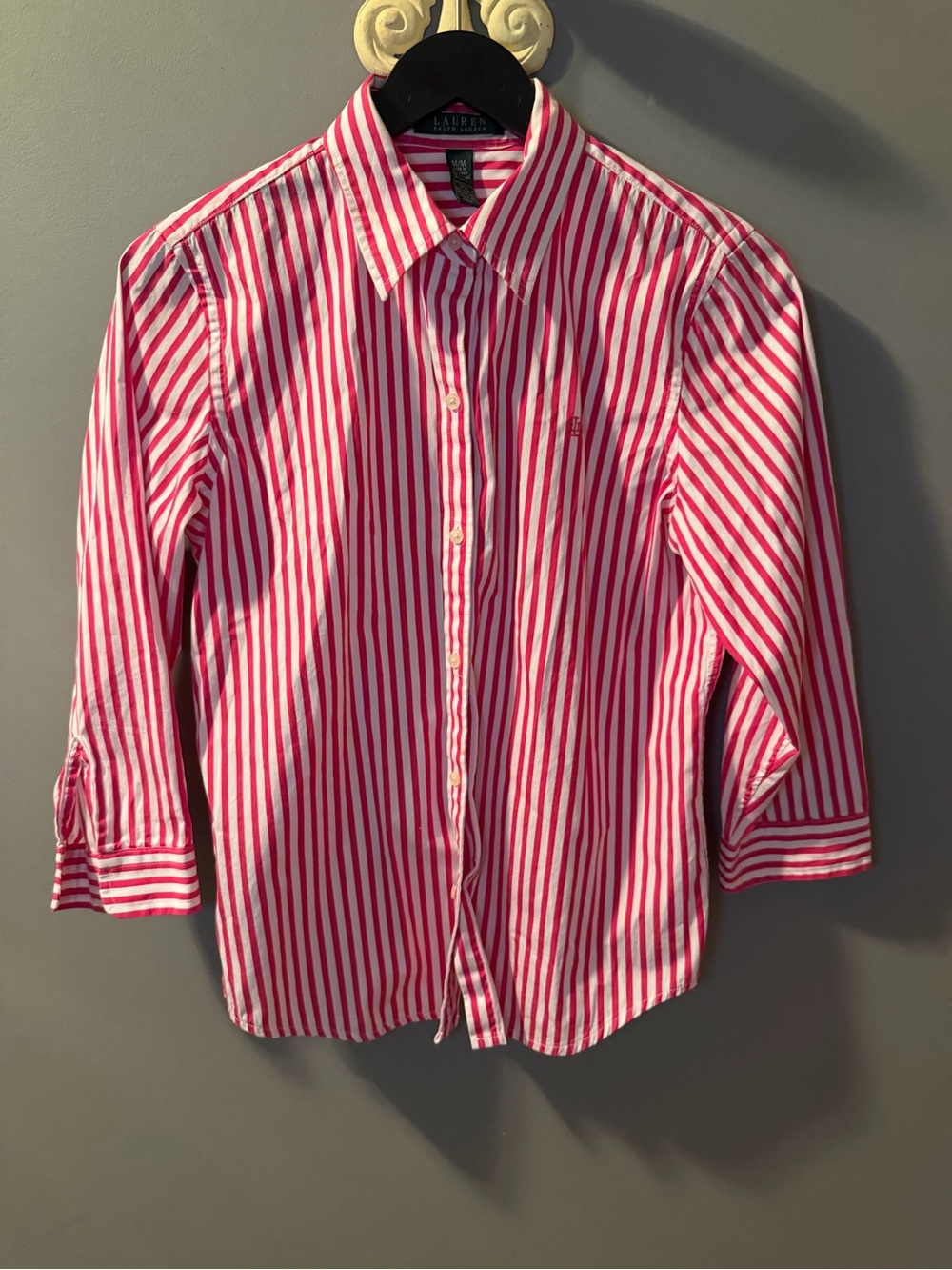 Lauren Ralph Lauren Pink & White Striped Button-Down Shirt